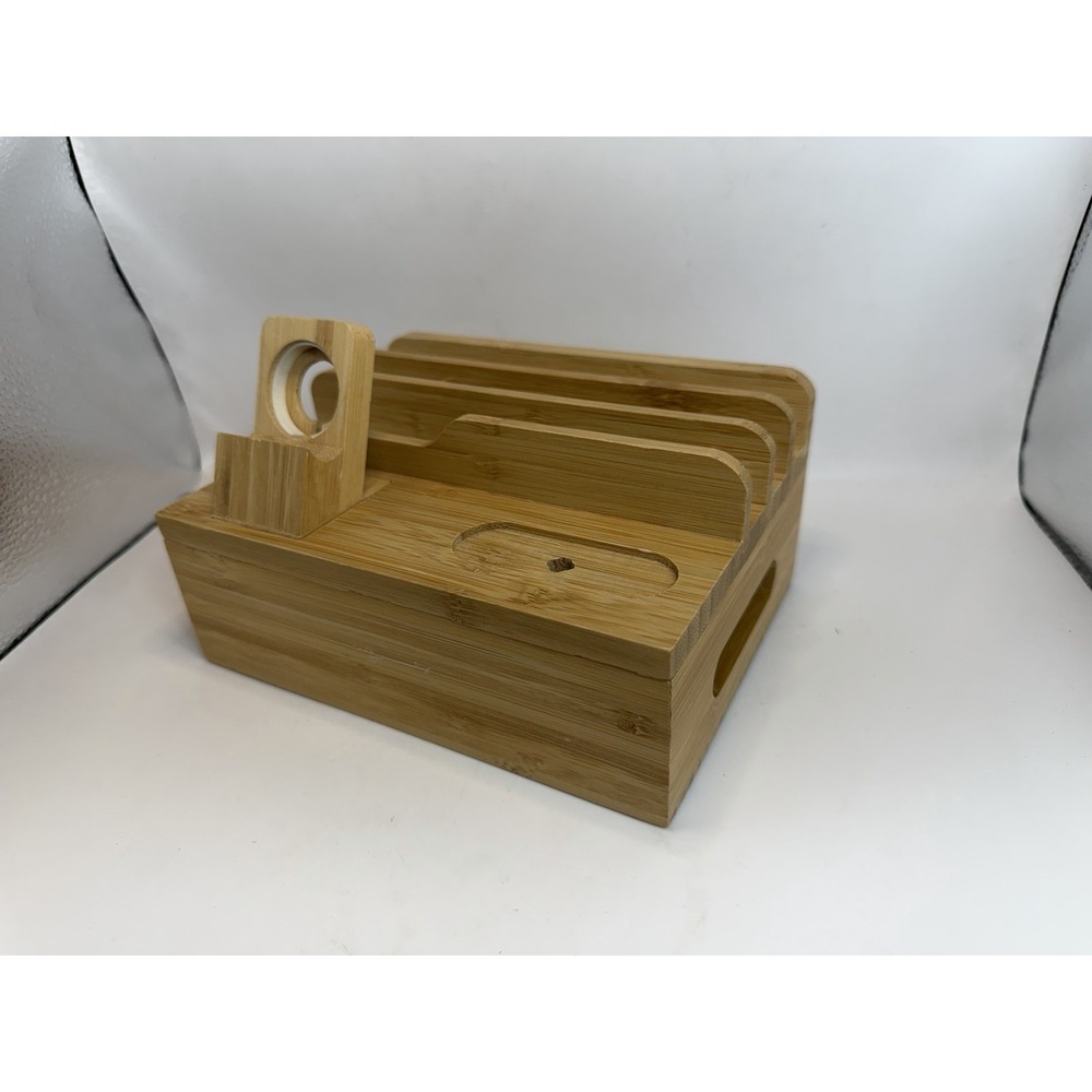 Bamboo Desk Organizer Charging Dock Station Phone Watch Stand Storage